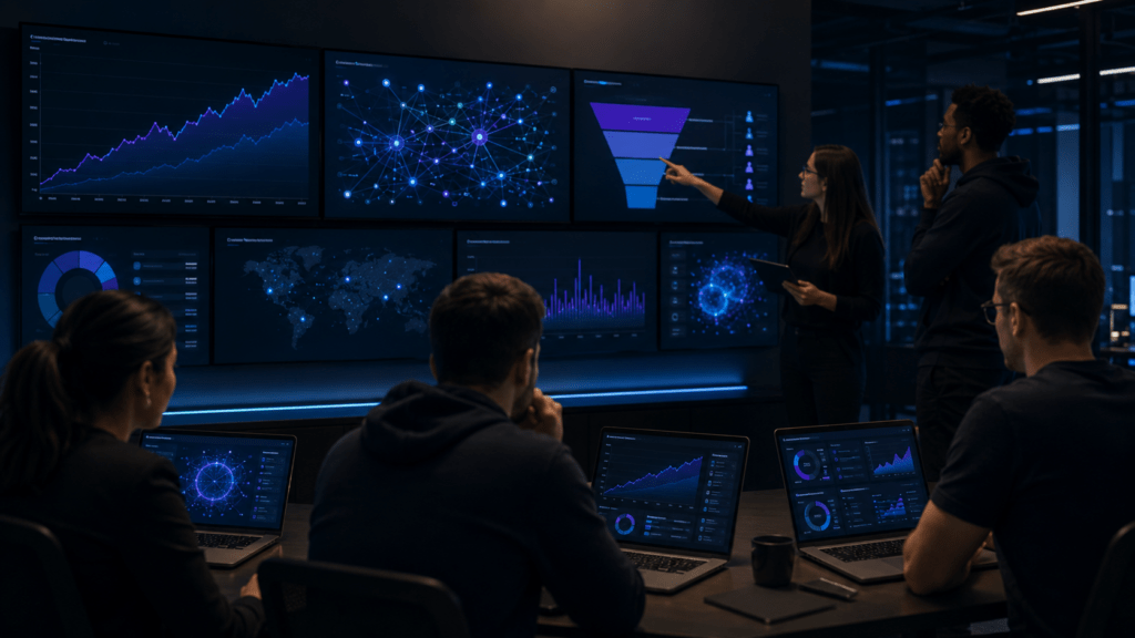 сrypto SEO agency team analyzing SEO for crypto organic growth dashboard with wallet conversions TVL and AI search citations