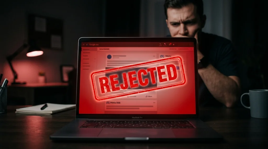 Crypto ads - Crypto ad rejected by mainstream platforms illustrating Google and Meta restrictions