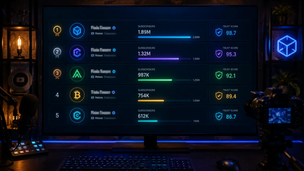 top crypto YouTubers ranked by subscribers and trust score 2026 comparison