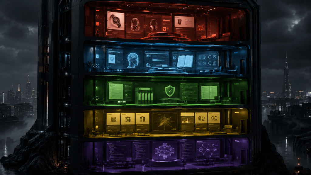 5-layer DeFi SEO content architecture - product pages, educational guides, risk security, comparisons and developer documentation