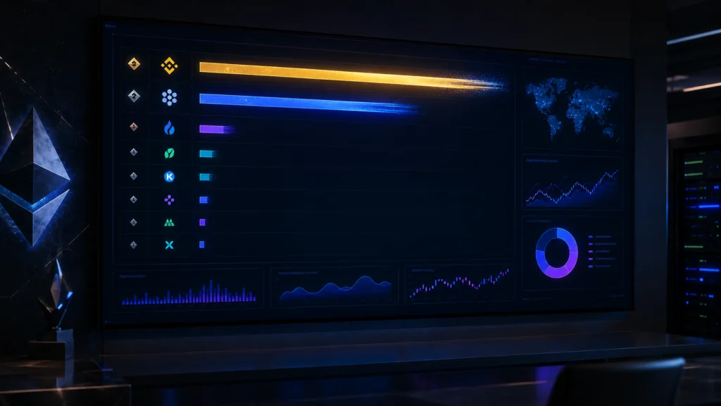 crypto exchange traffic comparison 2026 - Binance and Coinbase traffic dominance vs challenger exchanges