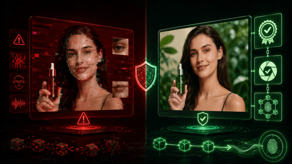 blockchain content authenticity versus deepfake threat in digital marketing - cryptographic verification protecting brand content with Numbers Protocol and C2PA standard