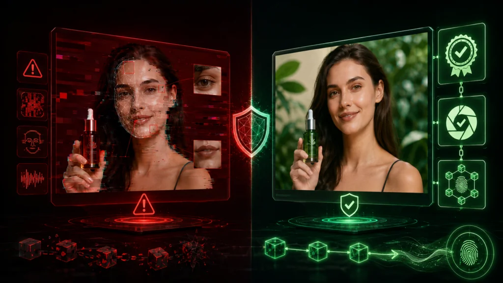 blockchain content authenticity versus deepfake threat in digital marketing - cryptographic verification protecting brand content with Numbers Protocol and C2PA standard