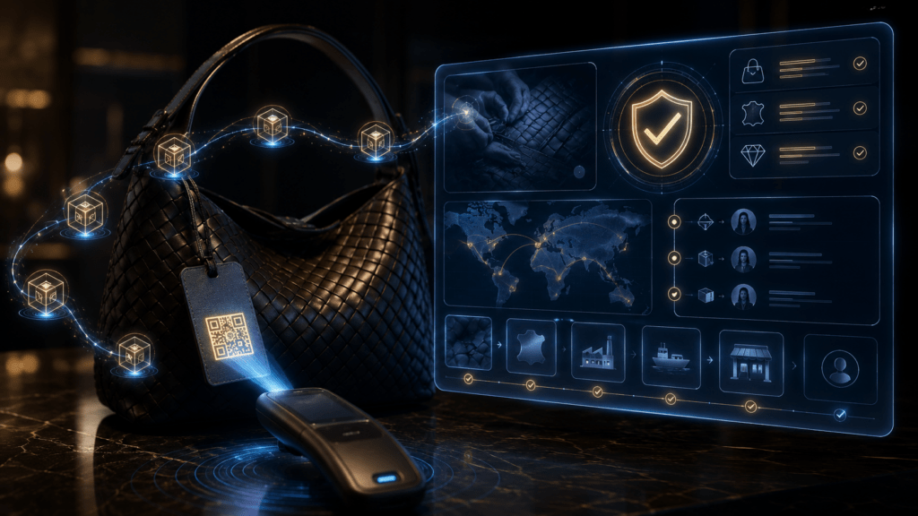 blockchain for marketing brand authenticity and supply chain storytelling - digital product passport verifying luxury goods ownership for blockchain marketing trust