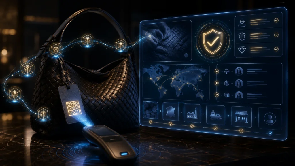 blockchain for marketing brand authenticity and supply chain storytelling - digital product passport verifying luxury goods ownership for blockchain marketing trust