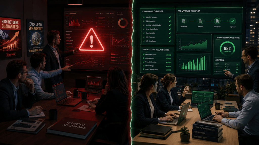 generalist agency fintech marketing compliance failure versus specialized fintech marketing company with FCA approval workflow and verified claims documentation